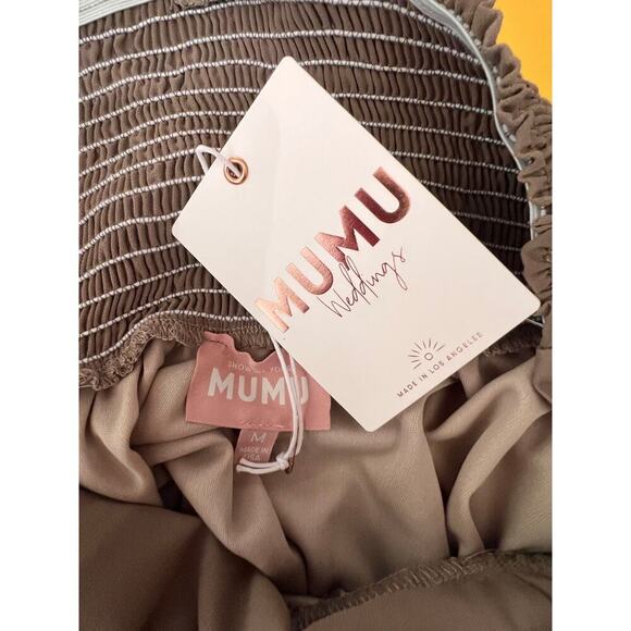 ☀️NWT Show Me Your Mumu June Maxi Bridesmaid Dress Chiffon Neutral Dune Brown M - Picture 6 of 9